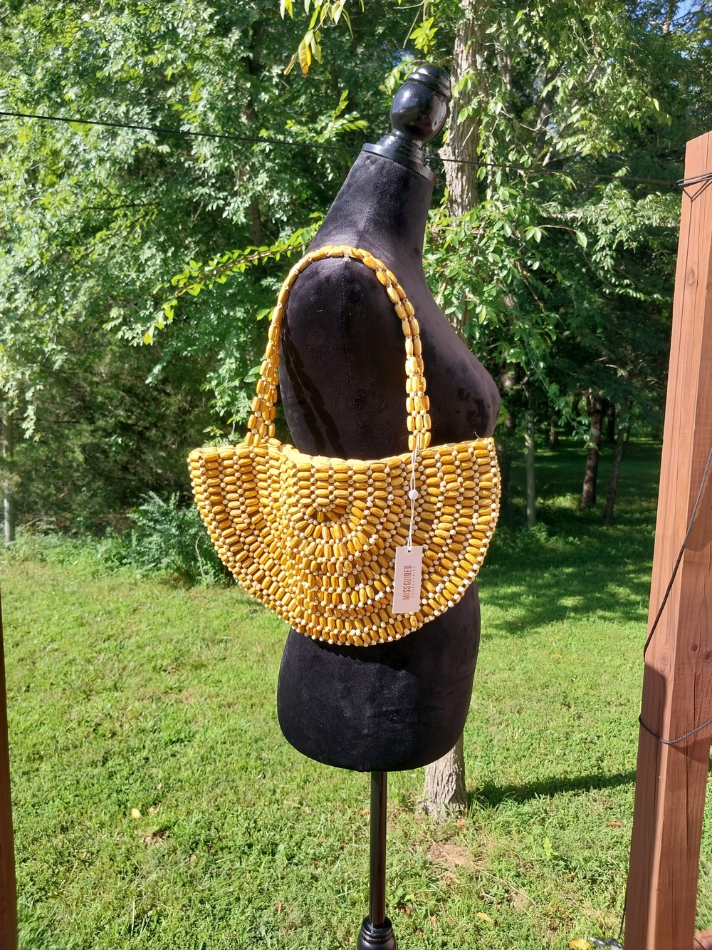 Missguided Yellow Beaded Half-Moon Tote
